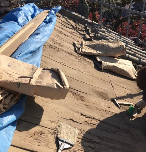 京都市北区にて　蔵の屋根修理